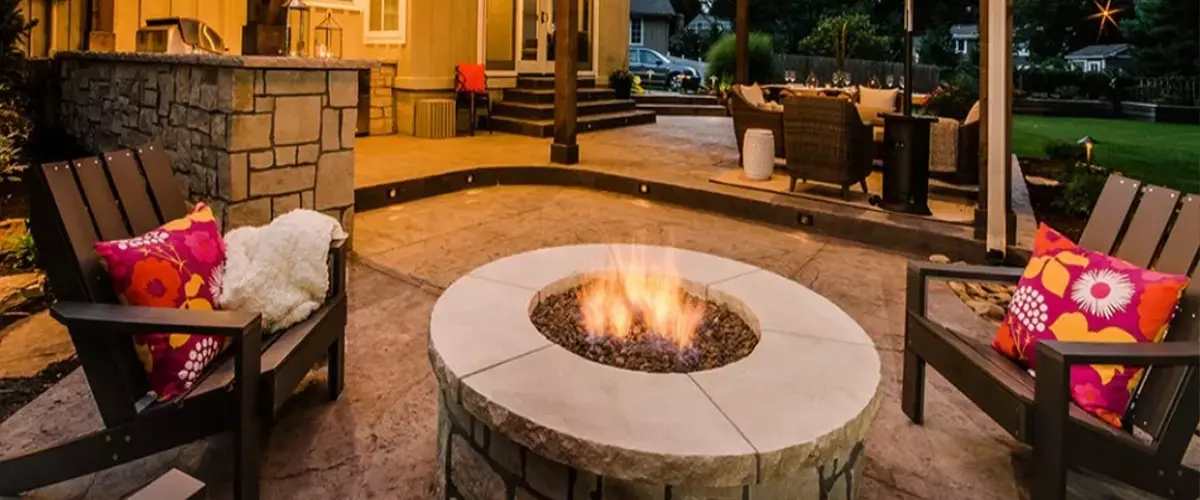 A fire pit in an outdoor living space.