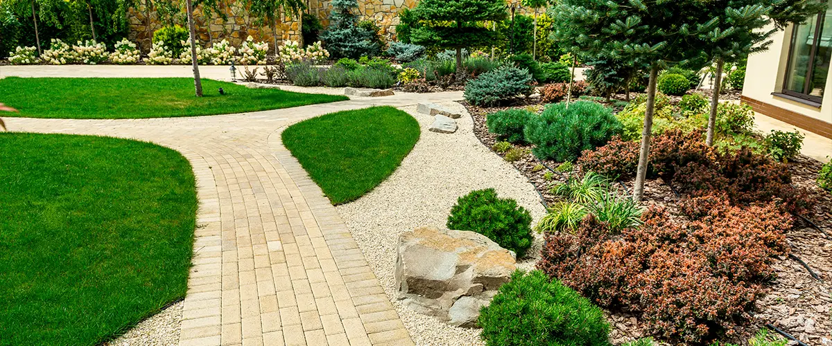 A beautiful landscape with a pathway and gravel