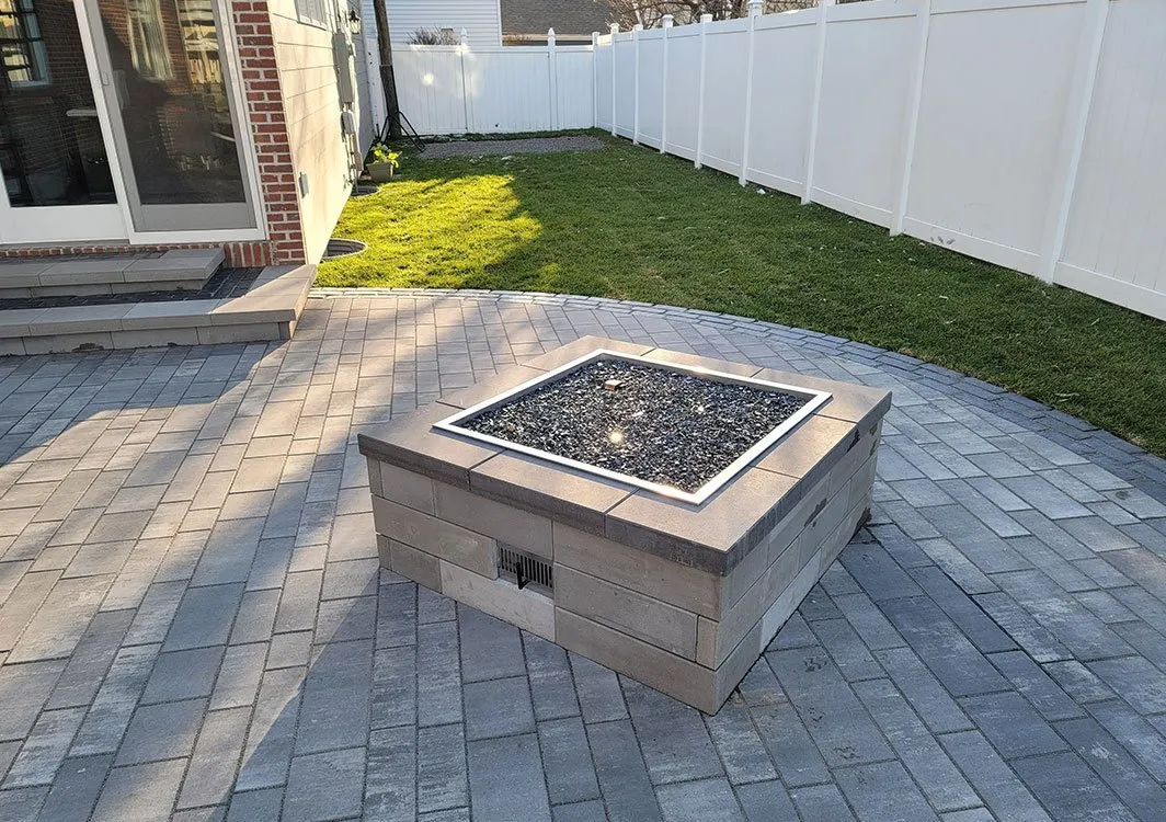 paver patio custom made outdoor living space fireplace