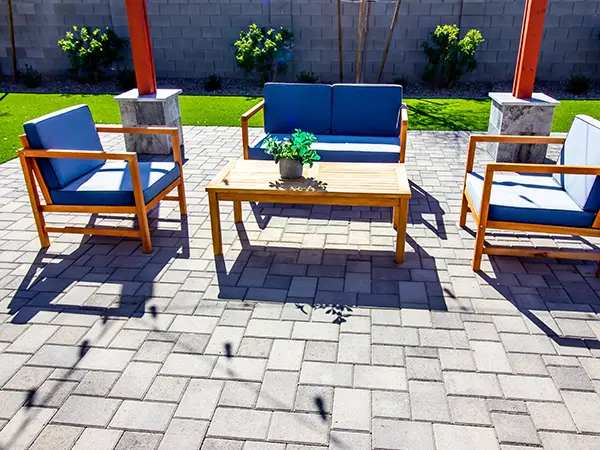 Outdoor patio with furniture