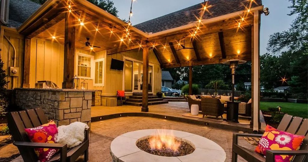 A fire pit in an outdoor living space.