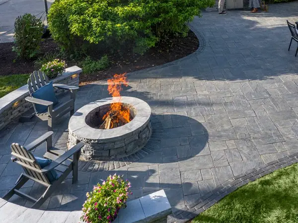 paver patio with fireplace