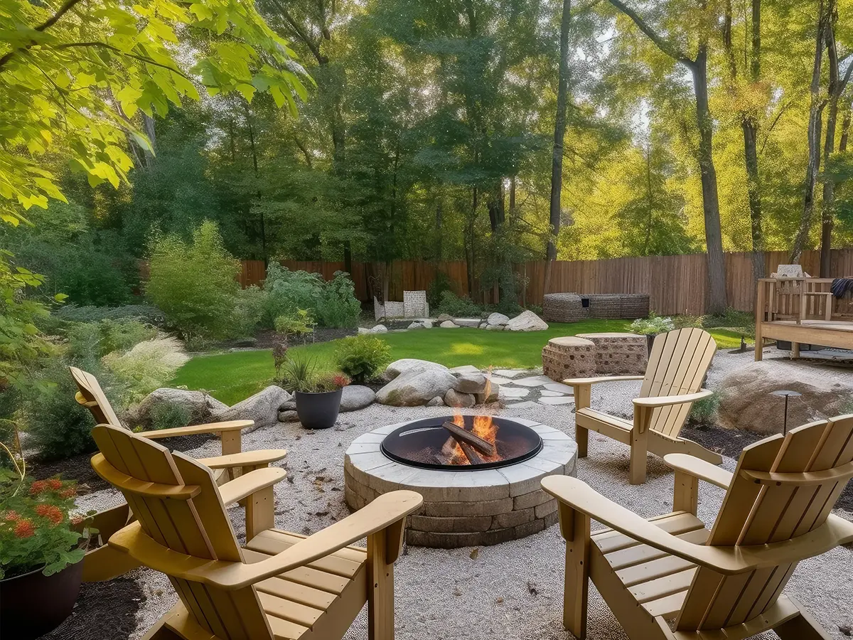 vibrant home landscape garden with fireplace bryan