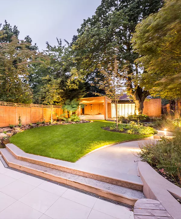 Illuminated garden path patio garden