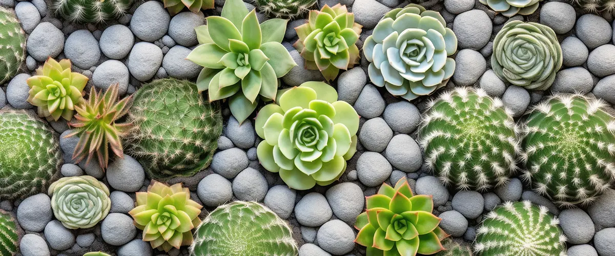 top view of xeriscape plants and rocks